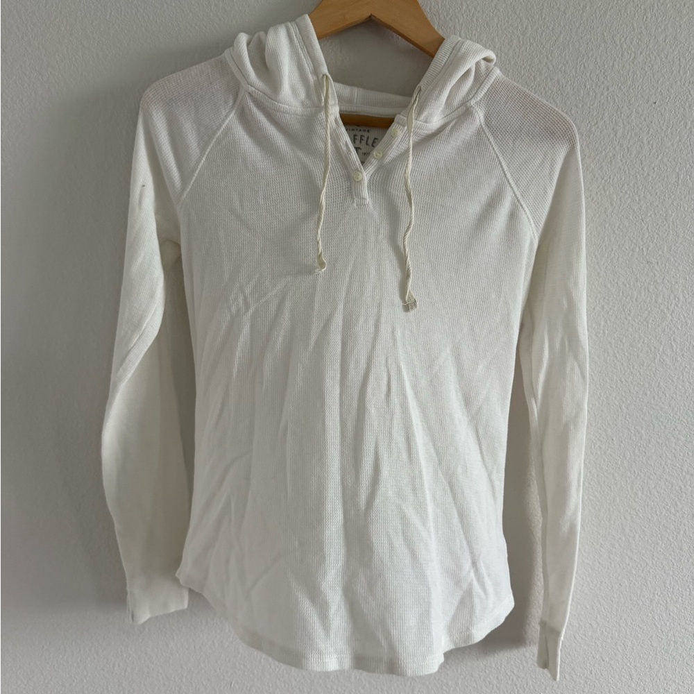 American Eagle Outfitters Cream waffle Knit Hoodie Sweatshirt
